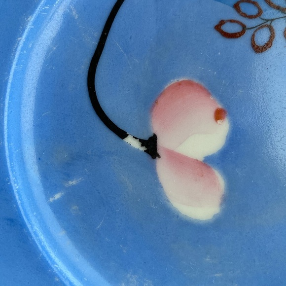 Vintage Hand Painted Bird + Floral Serving Cake Plate and 5 Dessert Plates Set - Picture 11 of 11